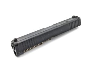 Exploded view of Glock 47 MOS OEM slide showing marksman barrel, recoil spring, and MOS plates